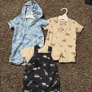 Carter's Blue Shark and Beige Safari rompers Set